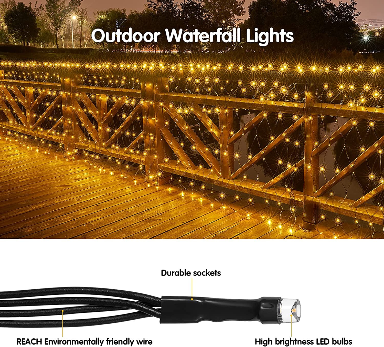 Christmas Net Lights 96 LED 5ft x 5ft Outdoor Christmas Bush Lights with 8 Modes, Connectable, Waterproof and Durable for Trees, Bushes, Christmas Decorations, Warm White