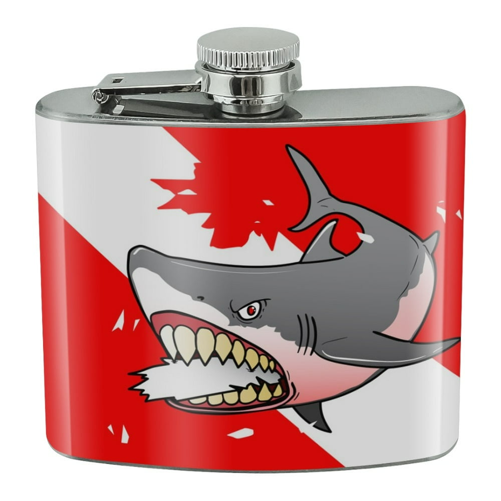 Angry Shark Scuba Diving Flag Diver Stainless Steel 5oz Hip Drink