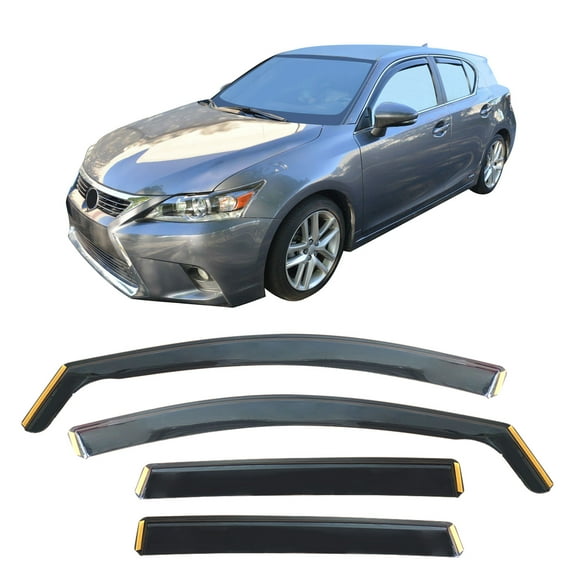 Ikon Motorsports Window Visors Fits 2011-2017 Lexus CT200h, In Channel Style Injection PC Black Rain Guards, Side Window Wind Deflectors 4PCS