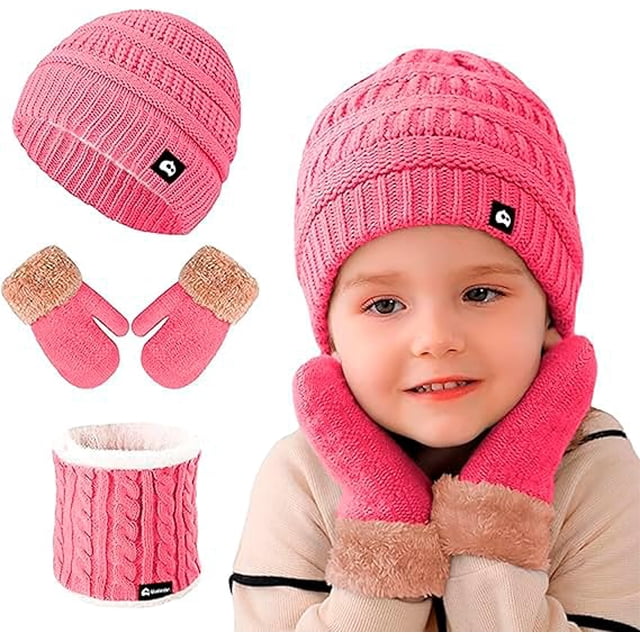 Juego de Gorro, Bufanda y Guantes de Invierno Bluelander, a Prueba de Viento, Rosa