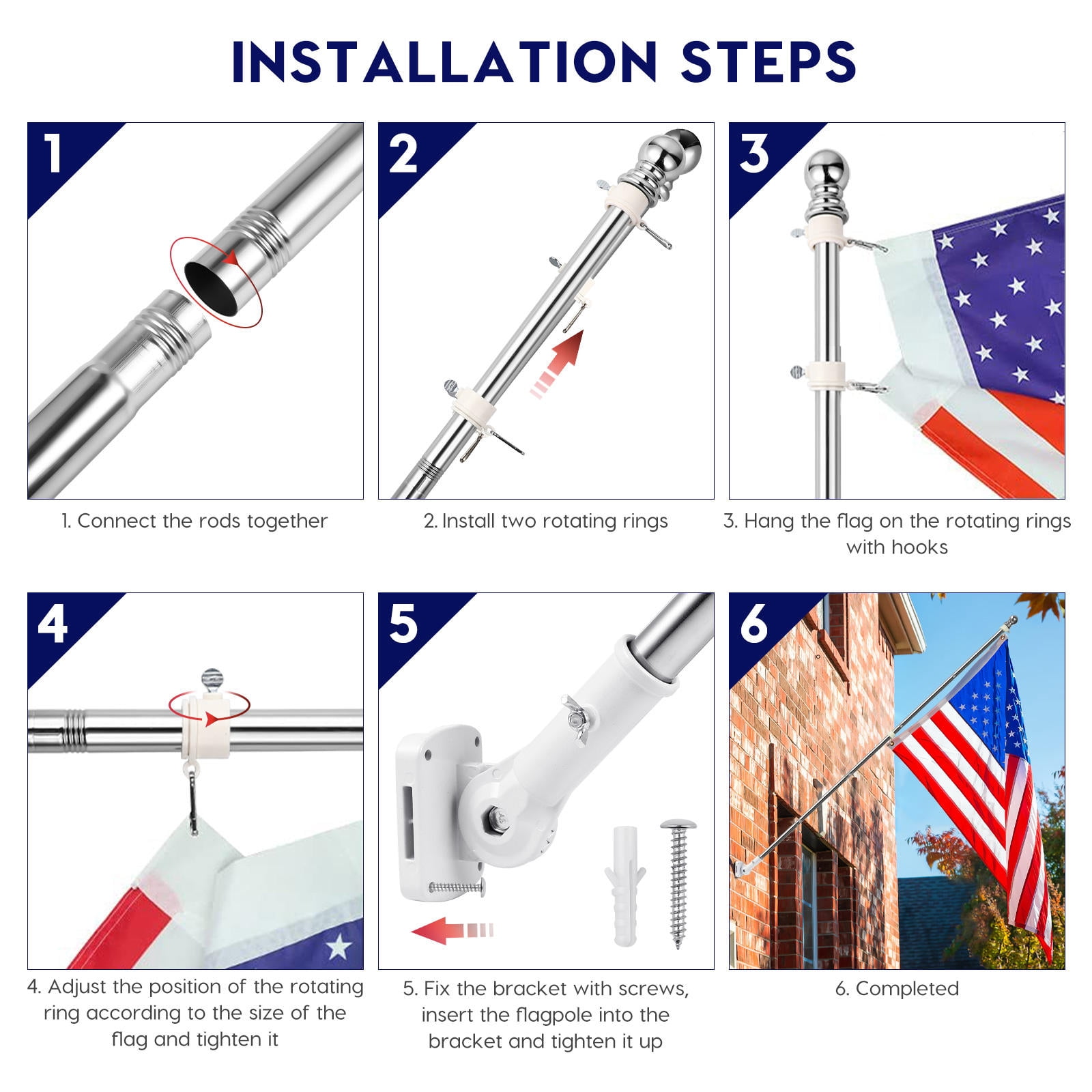 IBASETOY 1 Set Flag Pole Holder Silver Alloy Rotating Weather-resistant for Outdoor Use