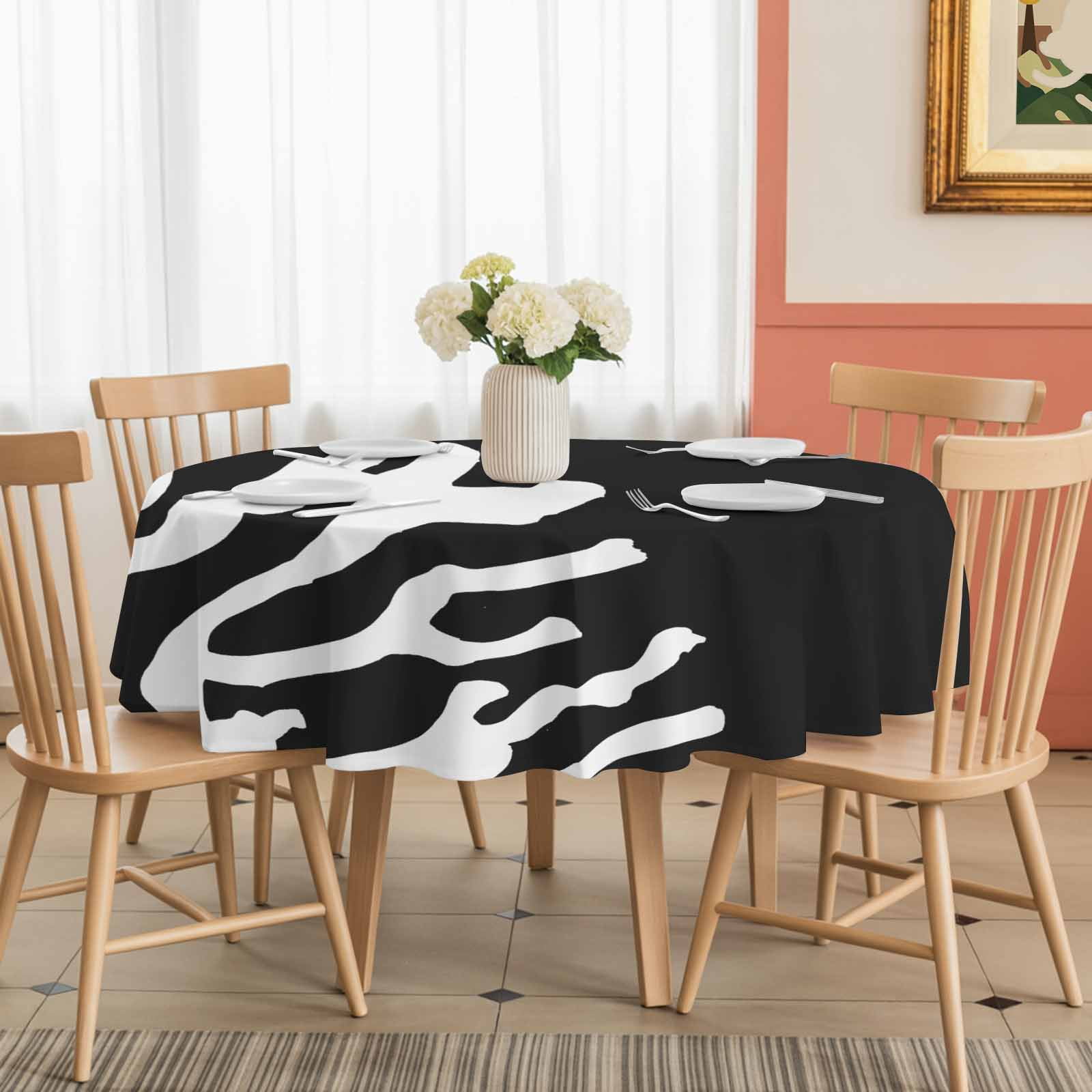 Round Tablecloth Nautical Coastal Waterproof Oil Proof Polyester Table Cloth Cover Decor for Home Dining Outdoor,Patio,Parties, 60" Dia. Ocean Coral Print Black White