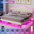 thumbnail image 4 of Amuzer Queen Bed Frame with LED Lights, Morden Upholstered Platform Bed with Adjustable Headboard,White, 4 of 7