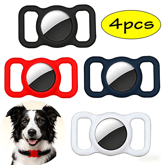 Kabuer Air Tag Holder Case Airtag Dog Collar Holder for Apple Airtags Silicone Protective Case Compatible with Cat Dog Collars 4 Pack