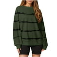 thumbnail image 2 of VERUGU Sweatshirt for Women Casual Crewneck Pullover Fall Loose Long Sleeve Lightweight Fashion Stripe Tops Blouses Army Green M, 2 of 6