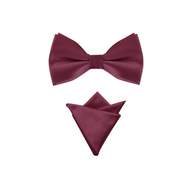 INSPIRAR CHIC Corbata de moño preatado para el Día del Padre con juegos de pañuelos a juego para negocios informales color rojo vino Talla única
