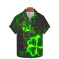 thumbnail image 4 of Ceisia Men's St. Patrick's Day Glowing Shamrock Print Short Sleeve Turndown Collar Stretch Casual Shirt Black L Gifts, 4 of 5