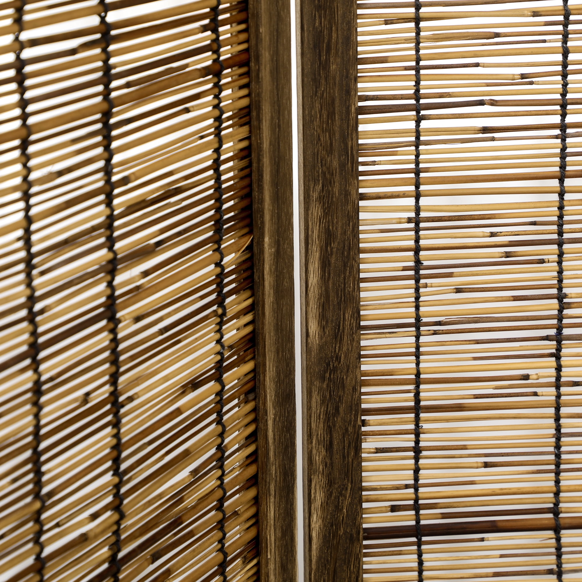 Homcom 4 Panel Room Divider,5.5 Ft Portable Folding Privacy Screens,Reed Hand-Woven Freestanding Partition Wall Dividers for Home Office,Carbonized,Brown Bamboo Household Supplies Décor Privacy