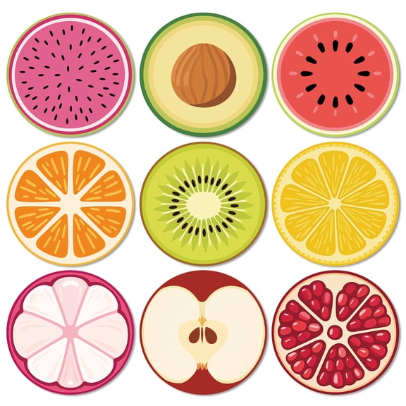 Coasters Set of 9 Fruit Slices Pattern Colorful Wooden Coasters Bulk Round Housewarming Gift