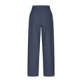 thumbnail image 4 of Fesfesfes Women's Wide-Leg Cropped Pants Solid Color Elastic Loose Rolled Cuff Hem Trousers with Pockets Lightweight Comfy Sweatpants(Navy,M), 4 of 7