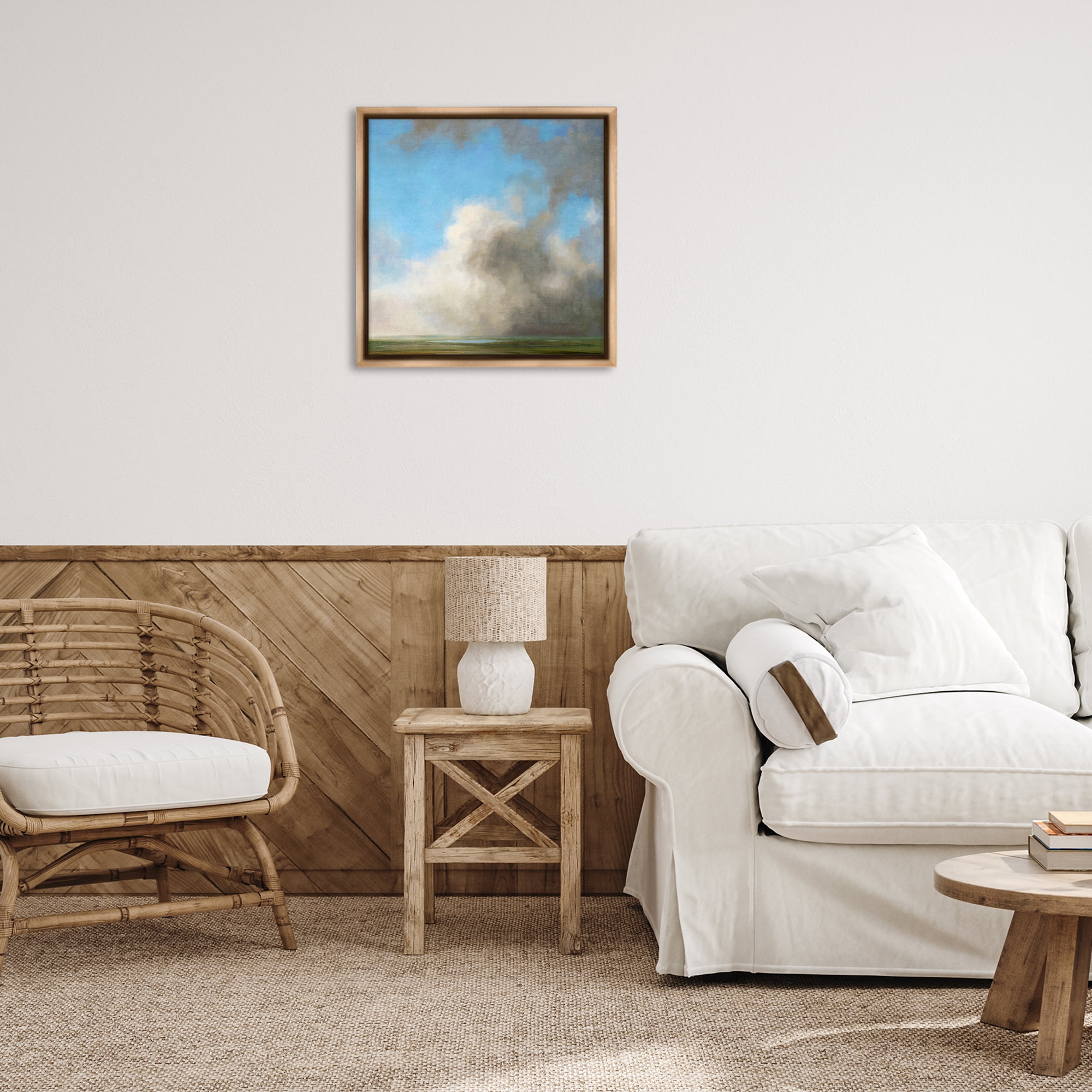 Stupell Industries Soft Full Clouds View Landscape & Nature Painting Brown Floater Framed Canvas Art Print Wall Art, 25 x 25