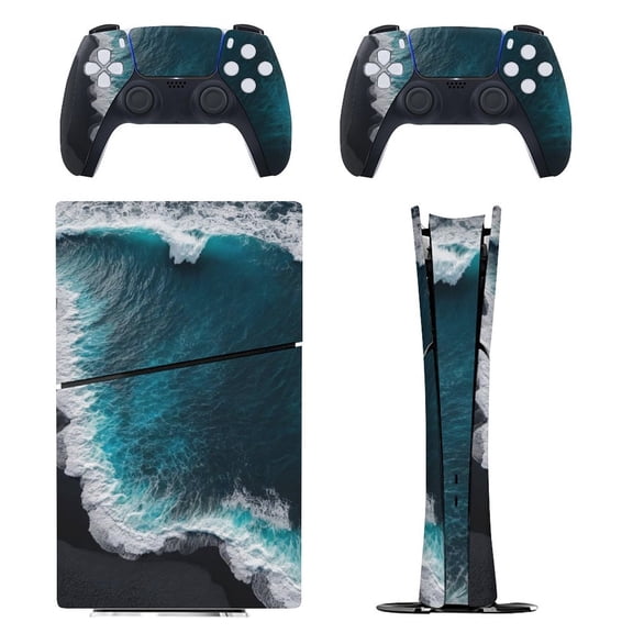 Ocean Waves Console Skin Bundle for PS5 Pro Slim Disc & Digital / PS4 – Full Wrap   Dual Controller Flair