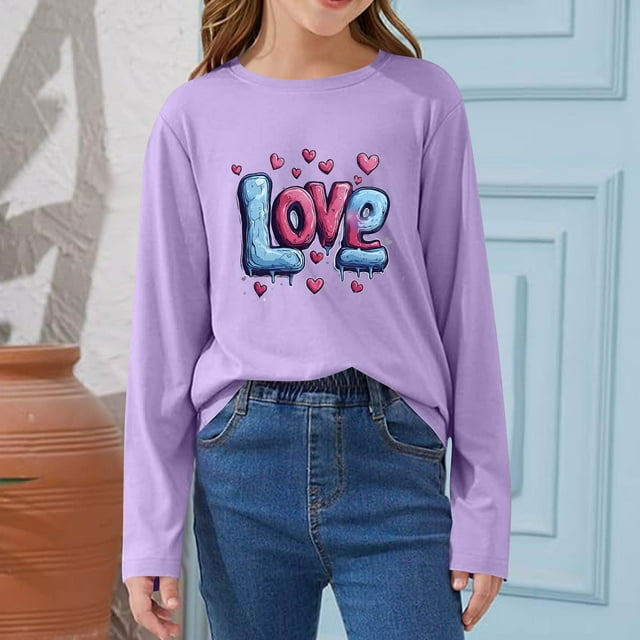 Blusas y camisas de manga larga con cuello redondo CUHK Top estampado de cuello redondo para primavera y verano Jersey informal Camisa básica de manga larga para niños y niñas Blusa de poliéster para