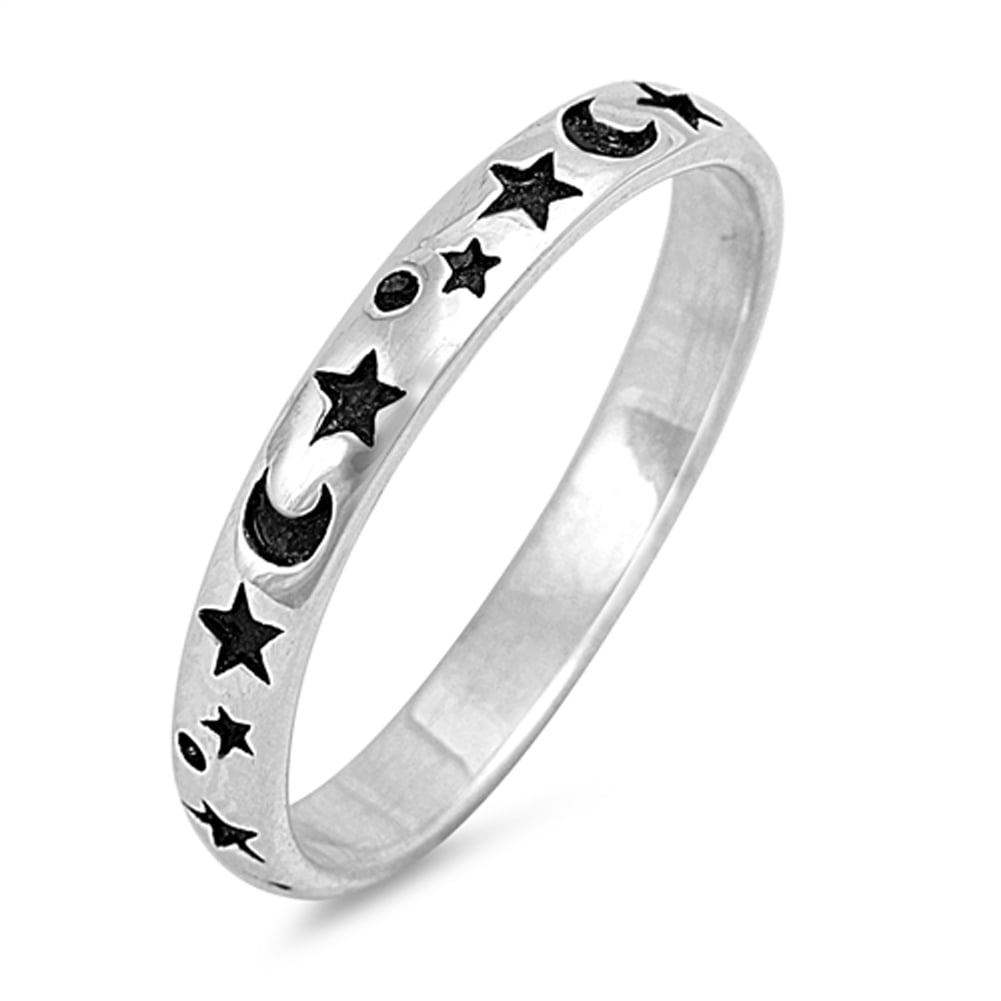Moon Star Ring Band 925 Sterling Silver Star Moon 