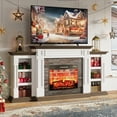 thumbnail image 2 of Electric Fireplace with 70" Mantel, Stacked Stone Surround with 23" Fireplace Insert, Adjustable Flame, Remote Control, White, 2 of 7