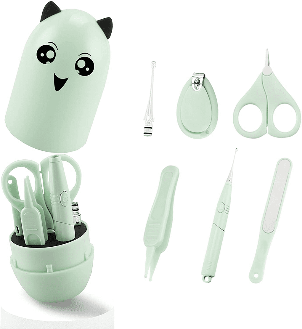 AMERTEER&nbsp;5-in-1 Baby Nail Kit, Baby Nail Clippers Set with Cute Case, Nail Clipper, Scissors, Tweezers, Glowing Ear Scoop, Baby Nail File for Newborn, Infant, Toddler