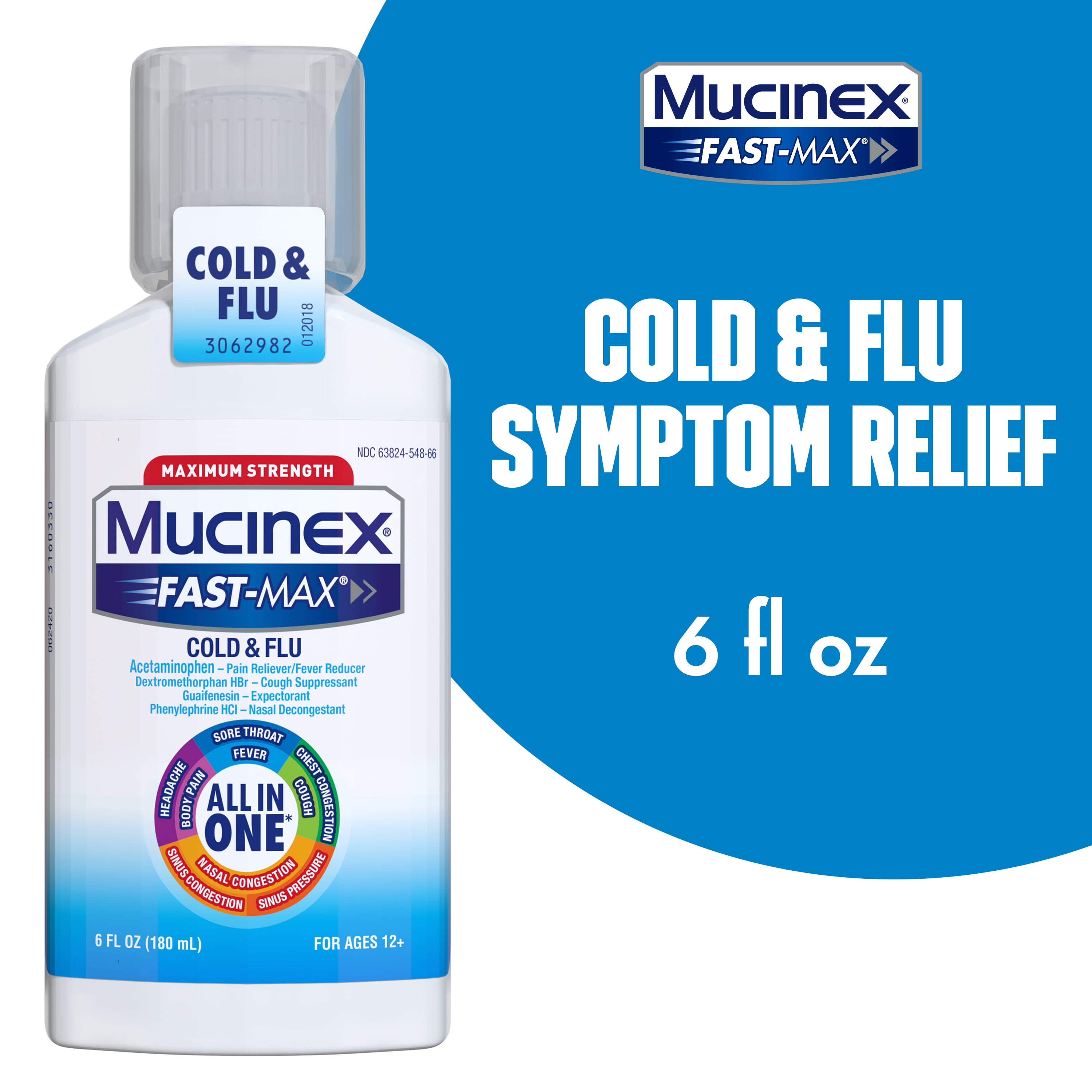 Mucinex Fast-Max Cold & Flu All-in-One Maximum Strength Liquid, 6 fl. oz. (Packaging May Vary)