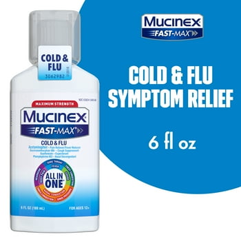 Mucinex Fast-Max Cold & Flu All-in-One Maximum Strength Liquid, 6 fl. oz. (Packaging May Vary)