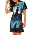 thumbnail image 2 of Fuzoiu Artistic Moon Valley Wolf Print Women Nightgowns, Soft Comfy Lightweight Short Sleeves Sleepwear,Crew Neck Loungewear, 2 of 6
