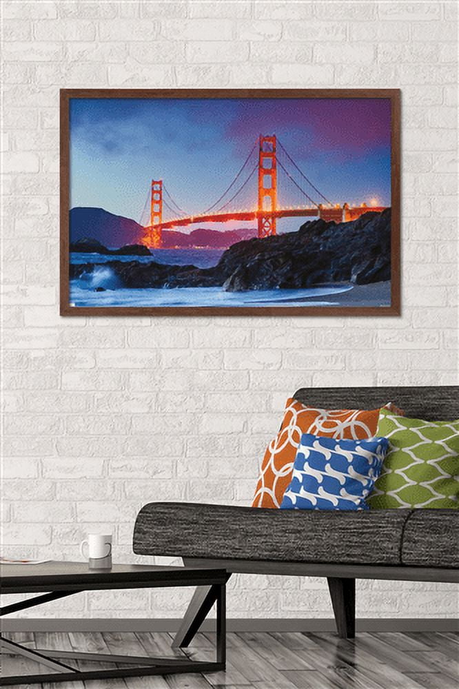 Wonders of the World - Golden Gate Bridge Wall Poster, 22.375" x 34", Framed