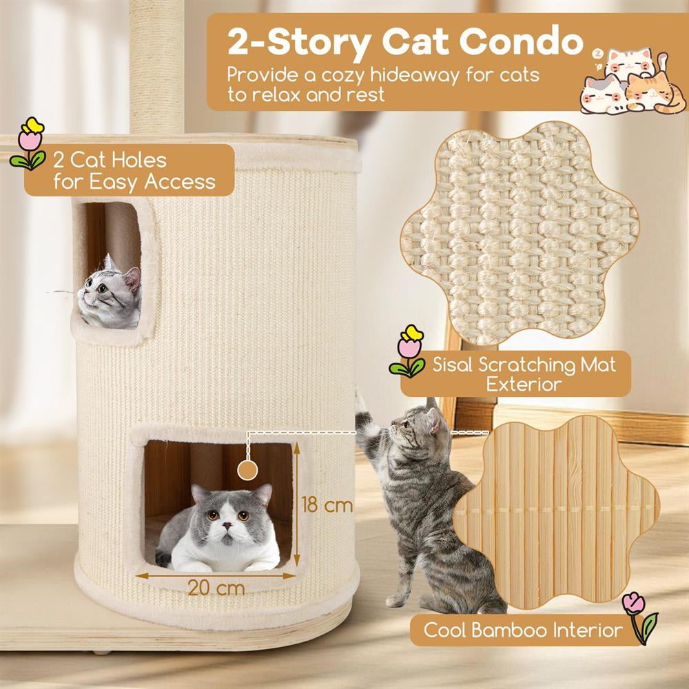 Choco Moon 60" Tall Cat Tree w/2-Story Condo & Sisal Posts, Cat Climbing Tower, Corner Cat Tree, Cat Condos for Indoor Cats-Natural