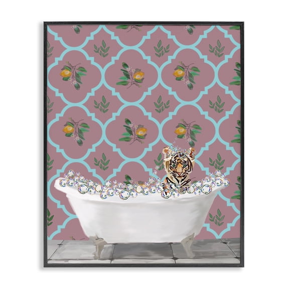 Stupell Industries Eclectic Tiger Cub in Bath Black Framed Giclee Art, 11 x 14, by Amelia Noyes