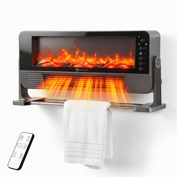 Advwin 1500W Wall Mounted Electric Space Heater with 3D Flame for Indoor Use