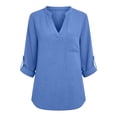 thumbnail image 4 of Shirts for Women Casual Loose Plus Size Solid Color Blouse V Neck Long Sleeve Elegant Tops Linen Summer Tees, 4 of 5