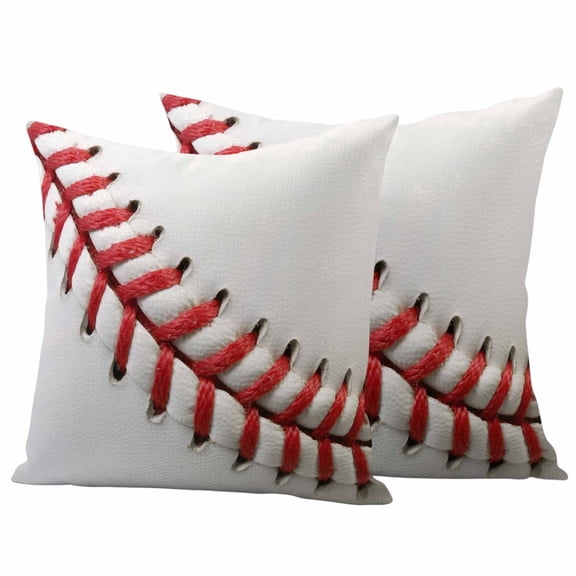 2 Pack Outdoor Waterproof Throw Pillow Covers,USA Baseball Red Needle Stripe Decorative Square Patio Pillowcases for Chair Couch Sofa 16x16in