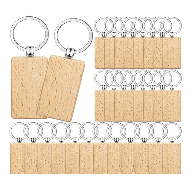 Llaveros de Madera en Blanco de 100 Piezas, RectáNgulos una Granel, Espacios en Blanco para Grabado de Madera, de Madera Sin Terminar, Etiqueta para Llave A