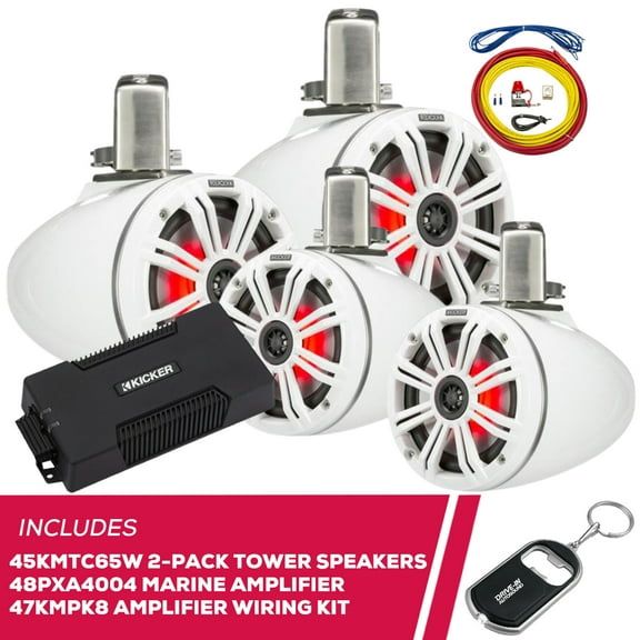 New Kicker 2-Pack 45KMTC65W 6.5" Tower Speakers, 48PXA4004 Amp & Amp Wiring Kit