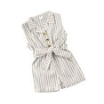 thumbnail image 6 of Kiapeise Toddler Girls Romper with Belt Stripe Sleeveless Collar Jumpsuit, 6 of 7