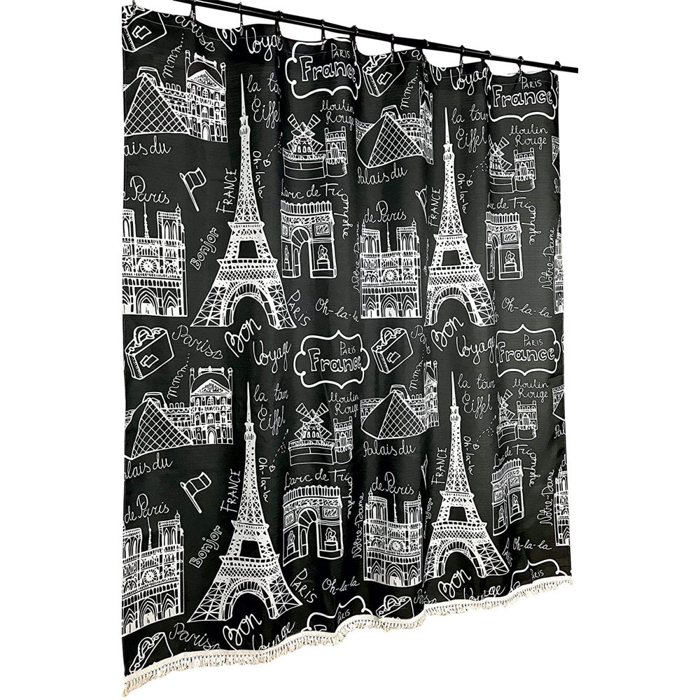 Black White Paris Fabric Shower Curtain for Bathroom Chalkboard French