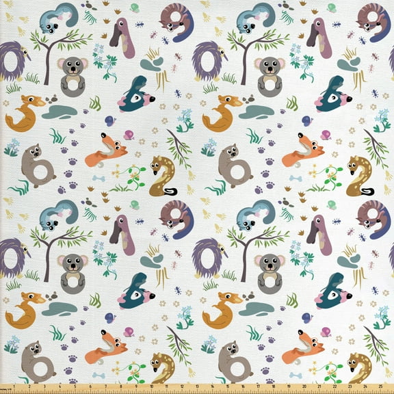Ambesonne Forest Fabric by the Yard Upholstery, Animals Forming Numbers Fun, 5 Yards, Multicolor