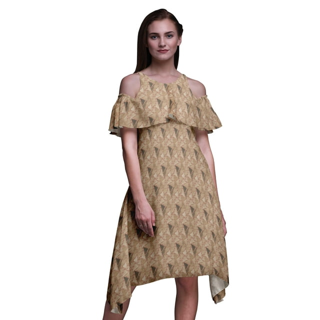 Bimba Robe Droite à Épaules Dénudées Style Chic Imprimé Géométrique Orange pour Femmes Tunique d'Été - XXX-Large