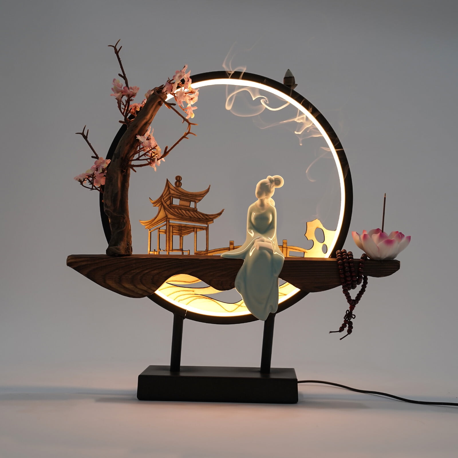 Incense Burner Holder 3 Gear Led Night Light Ceramic Backflow Incense Decoration