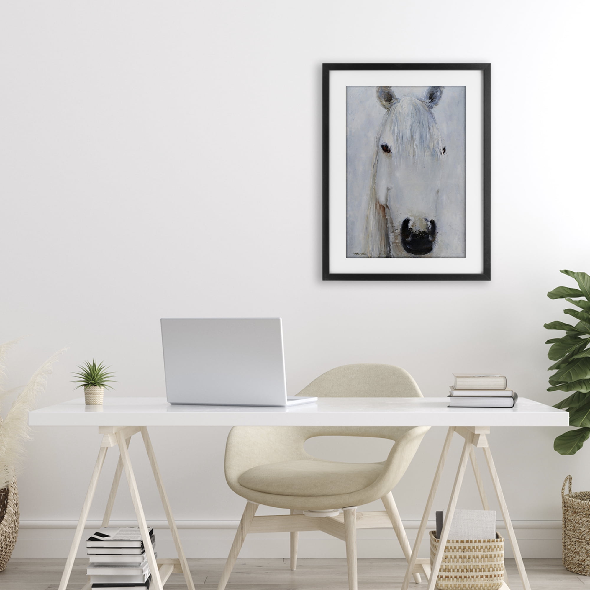 Stupell Industries Pure White Horse Portrait Black Framed Print Under Glass, design by Jadei Graphics