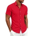 thumbnail image 6 of Stamzod Mens Shirts Casual Solid Short Sleeve Button Up Shirt Men Business Work Dress Shirts S-5Xl Red XL, 6 of 9