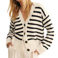 thumbnail image 3 of V Neck Button Down Long Sleeve Open Front Ribbed Knit Outerwear Womens Striped Cardigan Sweaters, 3 of 6