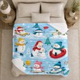 thumbnail image 5 of Snowmen Sledding Skating Skiing and Snow Tubing with Balloons and Pines, Cheerful Winter Activity Art for Kids, Warm Flannel Blanket for Playroom and Bedroom, Christmas Gift, Home Decor, 5 of 9