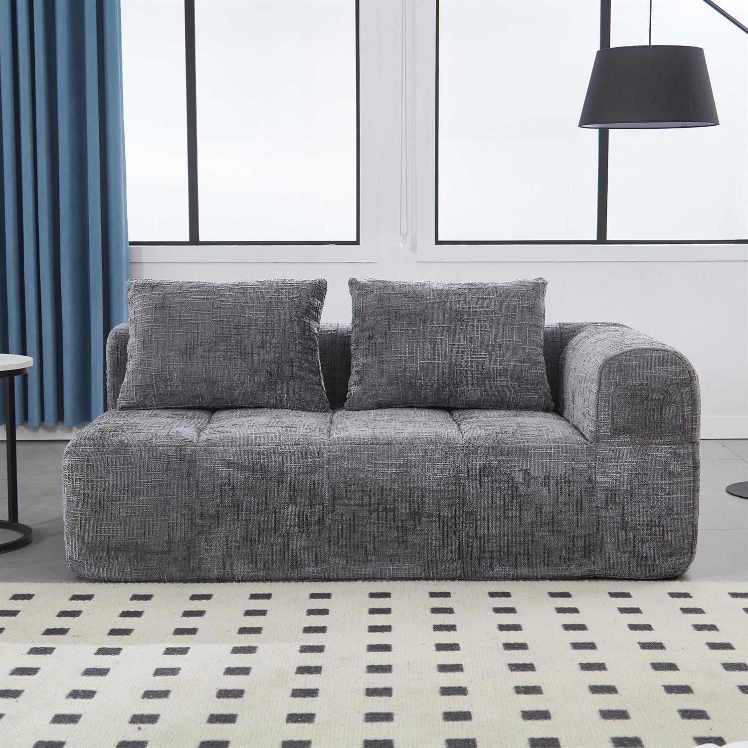 Demi Bonn 62" Plush Chenille Loveseat Sofa, Modular Sleeper for Living Room, Bedroom, Apartment Lounge, Stylish & Comfortable Couch, Gray