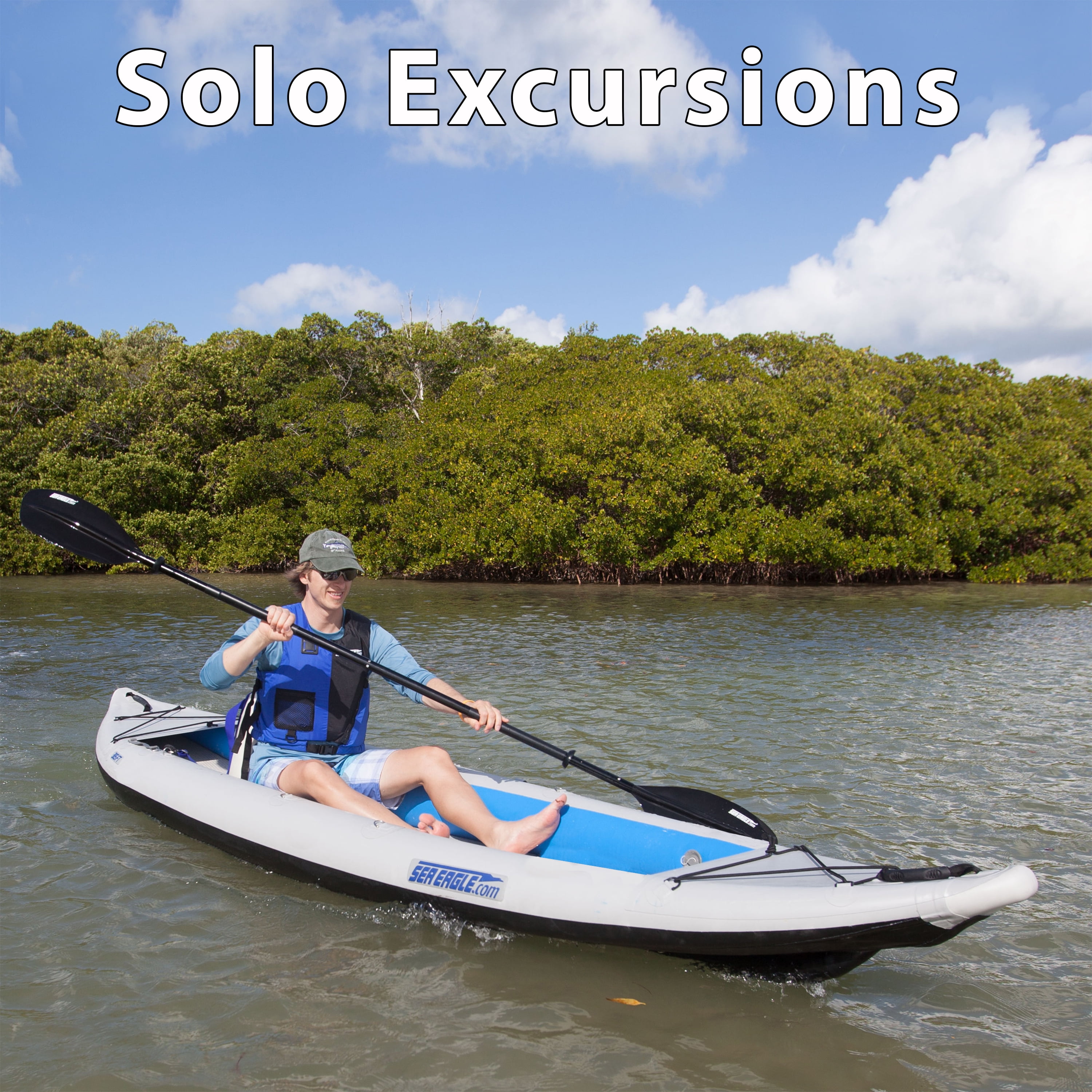 Sea Eagle 385FT Fasttrack Inflatable 12'6" 1-3 Person Touring Kayak with Rigid External keel-Smoother Paddling Experience-Light Weight- Deluxe Solo Package