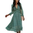 thumbnail image 2 of Seyurigaoka Women Fashion V-neck Print Dress Stylish Three Quarter Sleeve Dress, 2 of 5