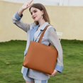 thumbnail image 4 of Bolsos de mano para mujer, sencillos, de piel sintética, con asa superior, para el trabajo, la escuela, las compras, con cremallera y bolsillo interior., 4 of 4