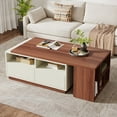 thumbnail image 1 of Table Basse Extensible avec Rangement, Table de Salon Réversible avec 2 Tiroirs et Étagères, Blanc et Noyer, 1 of 7