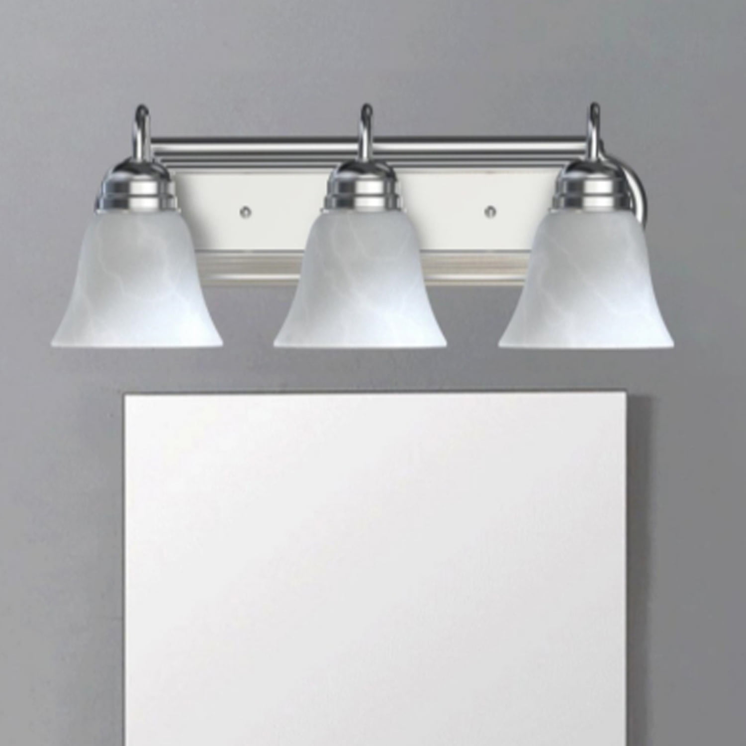 Mainstays 19.69in Classic LED Bathroom Vanity Light for Mirrors, 3  Alabaster Shades E26 Base, Satin, image size:1500x1500