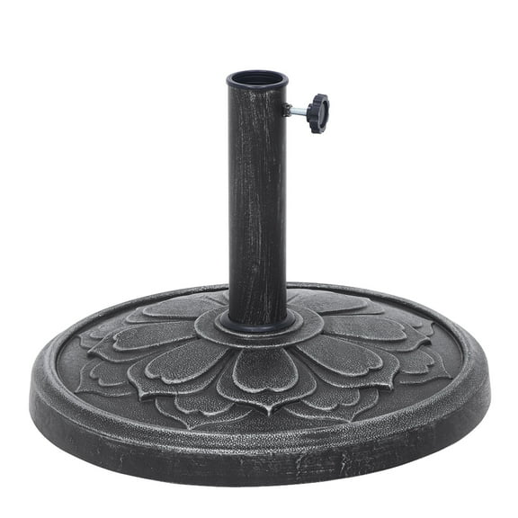 Abble 27 lbs. Lotus Design Umbrella Base Outdoor Market Umbrella Stand for Patio, Garden, Backyard, Poolside in Antique Silver