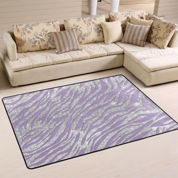 SKYSONIC Sparkling Artistic Zebra Purple Non-Slip Area Rug, Floor Carpet Comfort Floor Mats Decor for Indoor Front Porch Living Room Bedroom Kitchen, 36"x24"