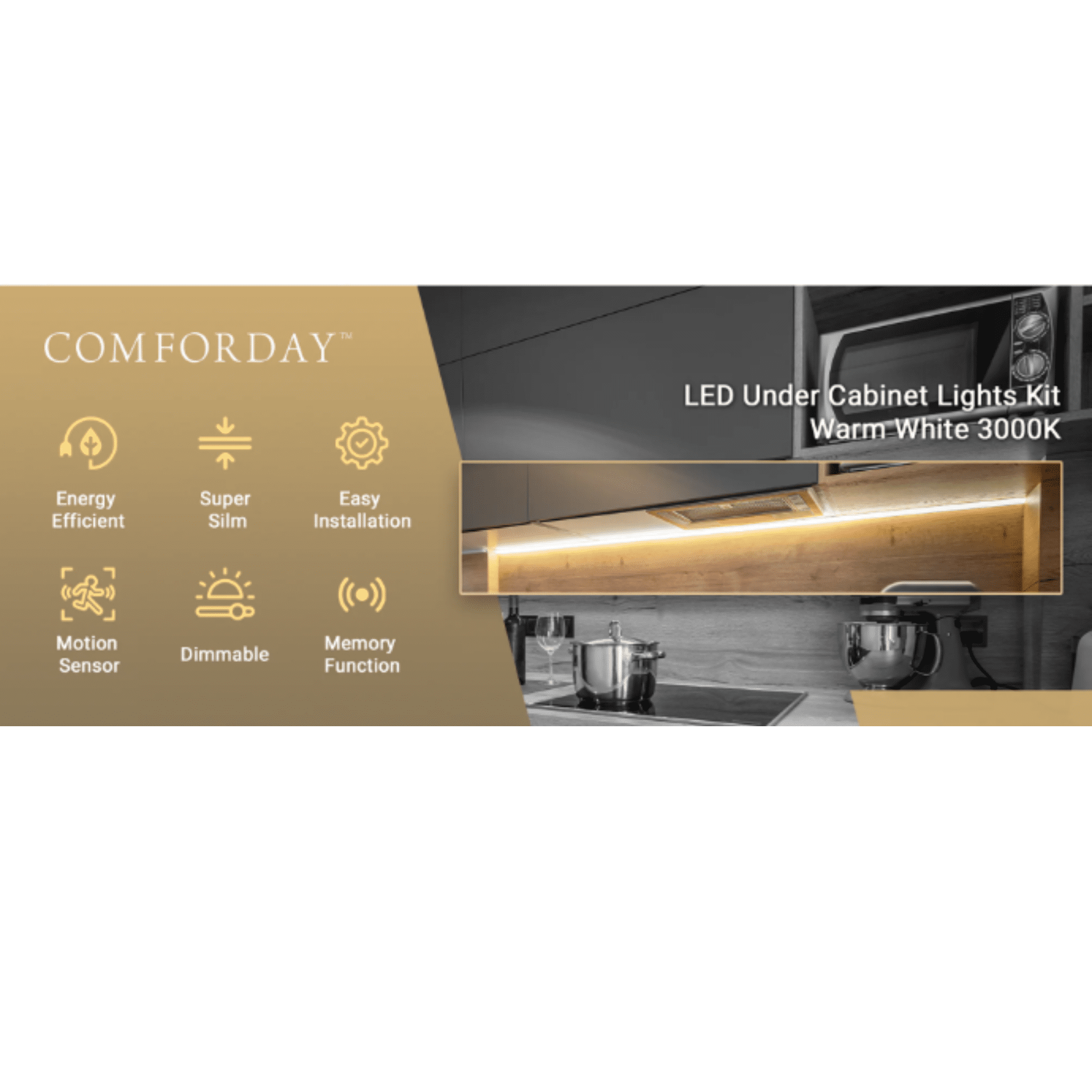 Comforday LED Under Cabinet Lights Kit Hardwired for Kitchen or Home Lighting