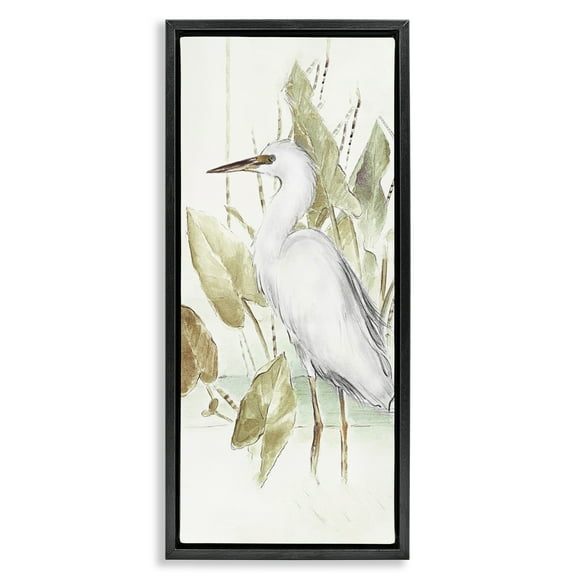 Stupell Industries Egret in Lake Drawing Animals & Insects Drawing Black Floater Framed Canvas Art Print Wall Art, 11 x 25